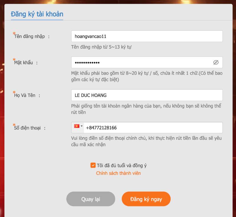 Bắt đầu đăng ký tài khoản