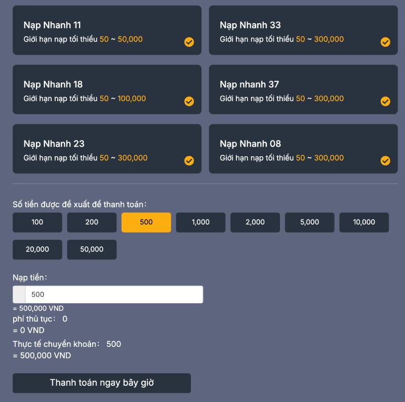 a. Nạp tiền bằng Internet Banking
