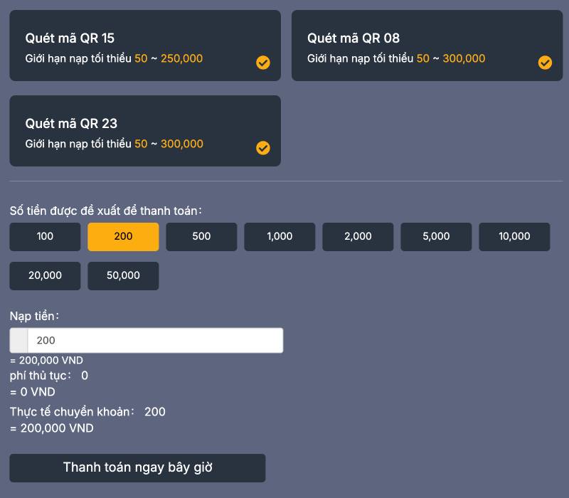 b. Nạp tiền bằng mã QR